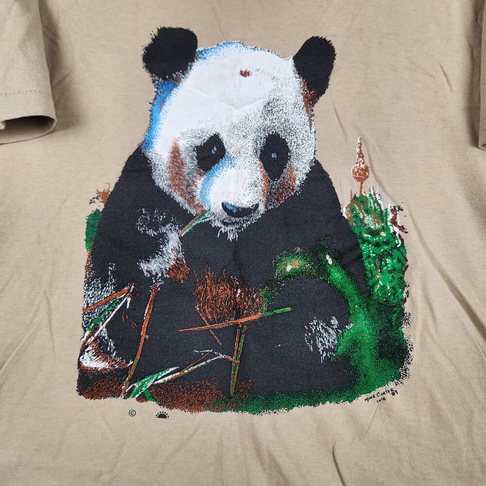 Vintage Panda Bear Shirt Mens Large Beige Graphic Nature Made USA 80s Anvil Logo